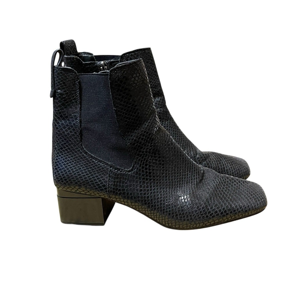 Franco Sarto Womens Waxton Black Snake Skin Ankle Boots 7.5 Sophisticated EUC